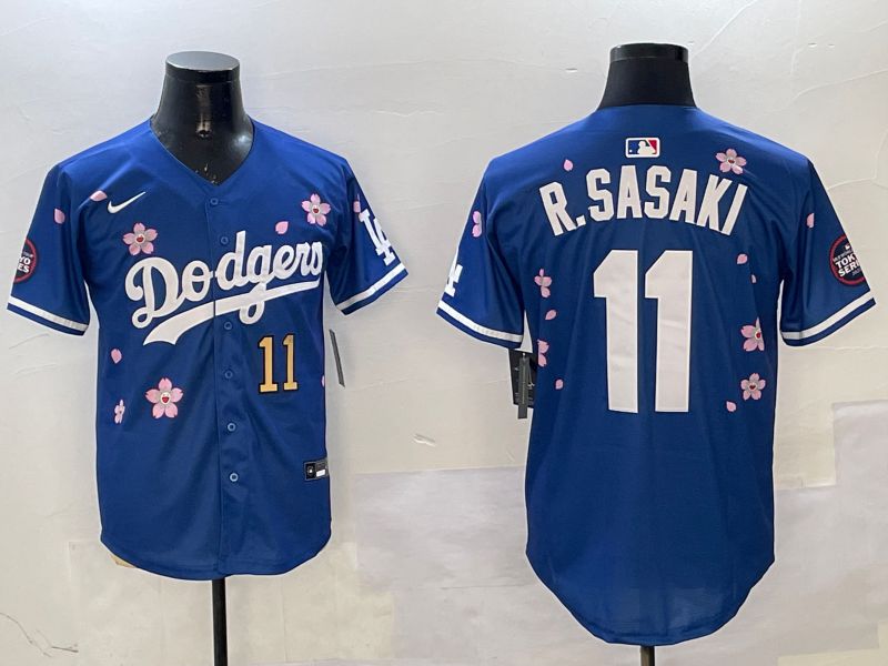 Men Los Angeles Dodgers #11 R.Sasaki Blue Sakura Edition 2025 Nike MLB Jersey style 3->los angeles dodgers->MLB Jersey